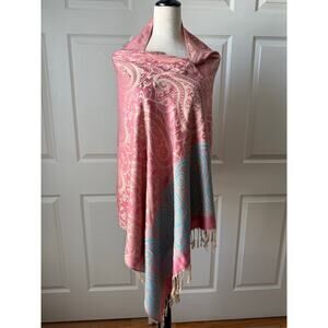 Pink Blue 100% Pashmina Paisley Fringe Scarf Shawl Wrap 70x27